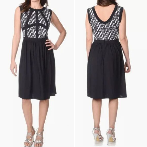 R&M Richards Abstract Black White Print Mapped Bust Mini Dress Size 14 - Picture 1 of 14